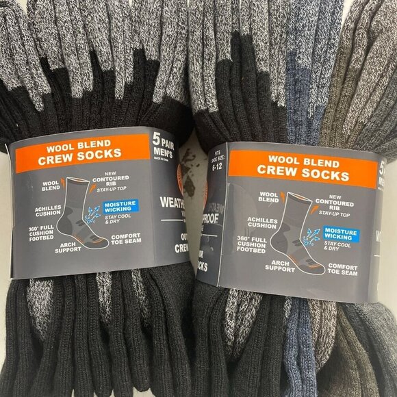 NEW Weatherproof Mens 6-12 Vintage Wool Blend Crew Socks 10 Pairs Black & Gray - Picture 3 of 7